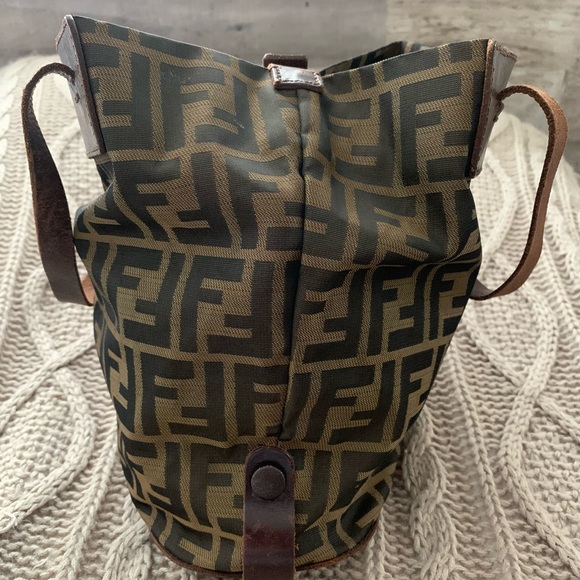 FENDI ZUCCA VINTAGE FOLDABLE NYLON/LEATHER MONOGRAM TOTE/ HANDBAG “DOUBLE F’S” - Picture 6 of 16